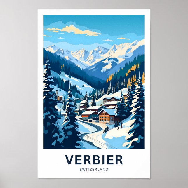 Verbier Schweiz Travel Skriv ut Poster (Framsidan)