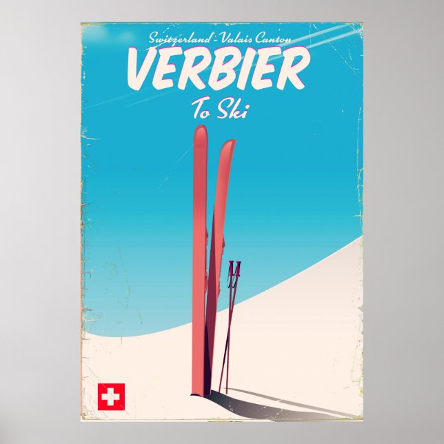 Verbier, Schweiz vintage skidestinationsaffisch. Poster (Framsidan)