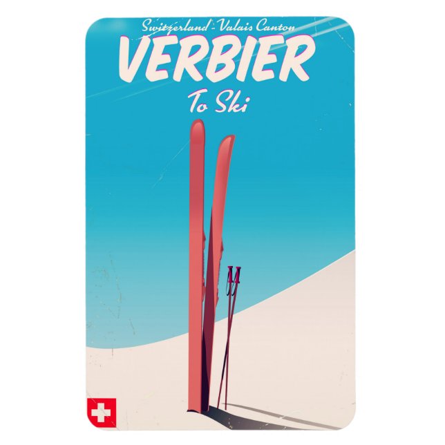 Verbier, Schweiz vintage skidreseaffisch. Magnet (Vertikal)