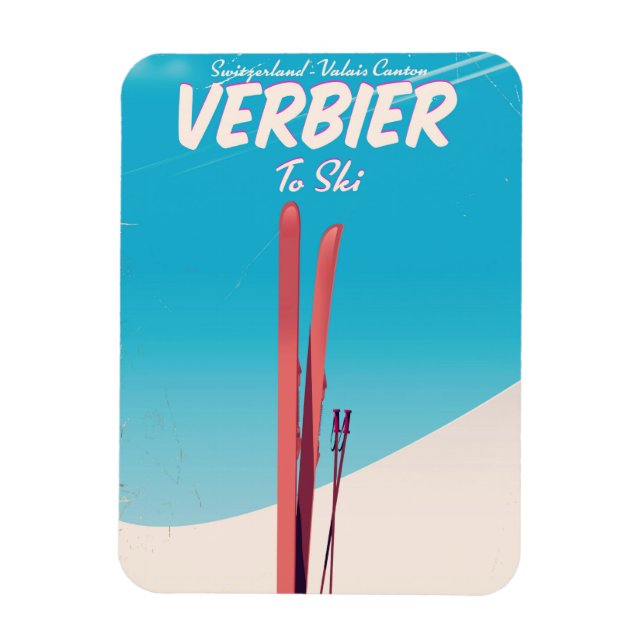Verbier, Schweiz vintage skidreseaffisch. Magnet (Vertikal)