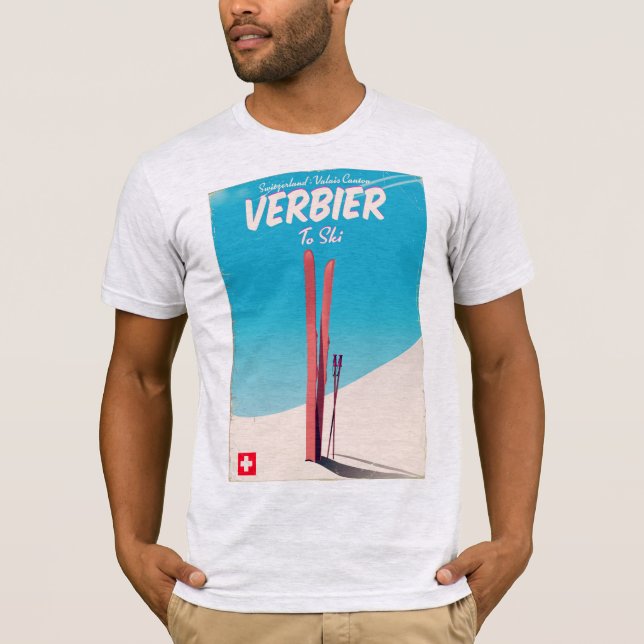 Verbier, Schweiz vintage skidreseaffisch. Tee (Framsida)