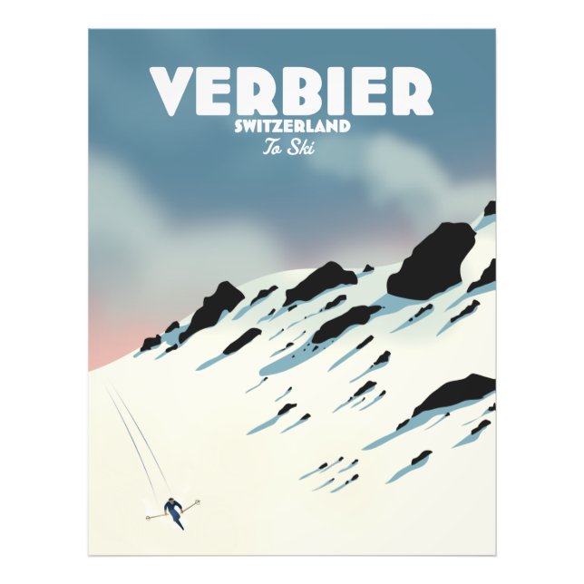 Verbier Swiss ski-reseaffisch art print. Fototryck (Framsidan)