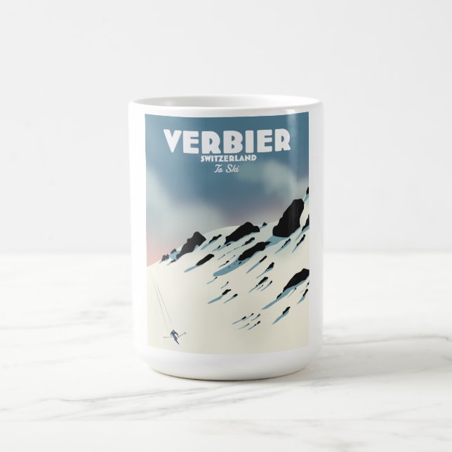 Verbier Swiss ski-reseaffisch art print. Kaffemugg (Center)