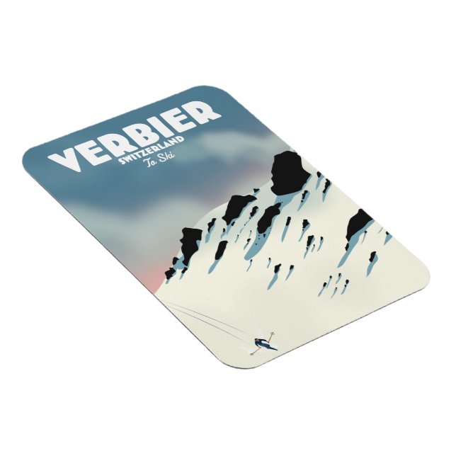 Verbier Swiss ski-reseaffisch art print. Magnet (Högersidan)