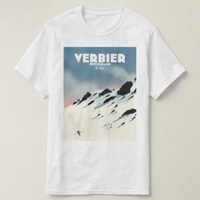 Verbier Swiss ski-reseaffisch art print. T Shirt (Design framsida)