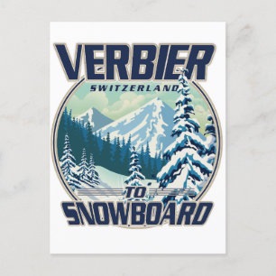 Verbier Swiss Snowboard Travel logotyp Inbjudan Vykort
