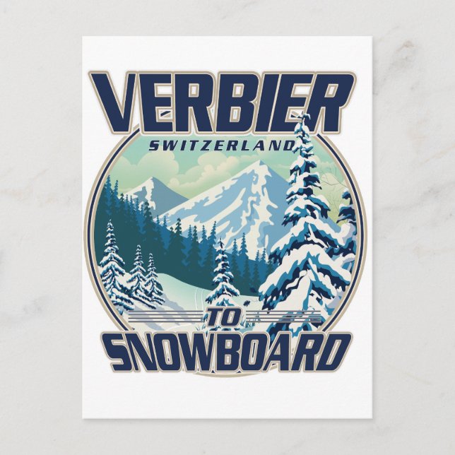 Verbier Swiss Snowboard Travel logotyp Inbjudan Vykort (Framsida)