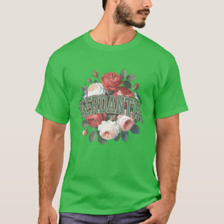 Verda Blommigt Emblem med Birds Design-familj T Shirt