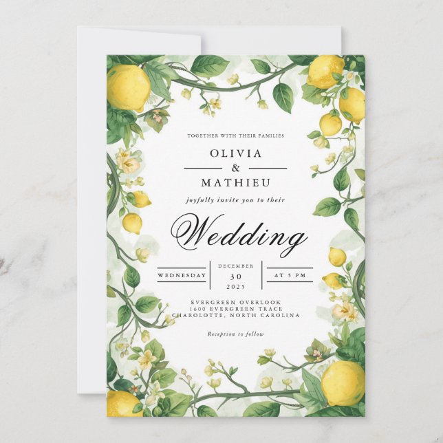 Verdant Citrus Bloom Arch Bröllop Inbjudningar (Framsida)