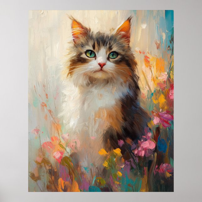Verdant-Eyed Maine Coon in Spring Flowers Poster (Framsidan)
