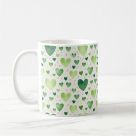 Verdant Hearts: Hand-Painted Emerald & Gold Kaffemugg