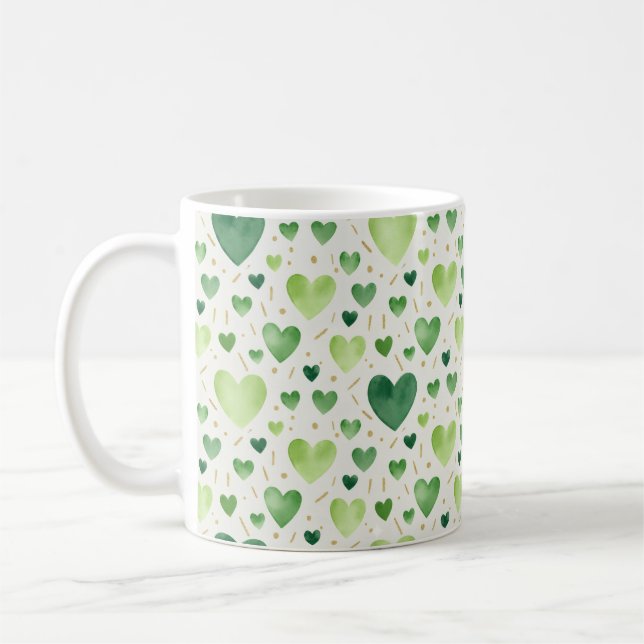 Verdant Hearts: Hand-Painted Emerald & Gold Kaffemugg (Vänster)