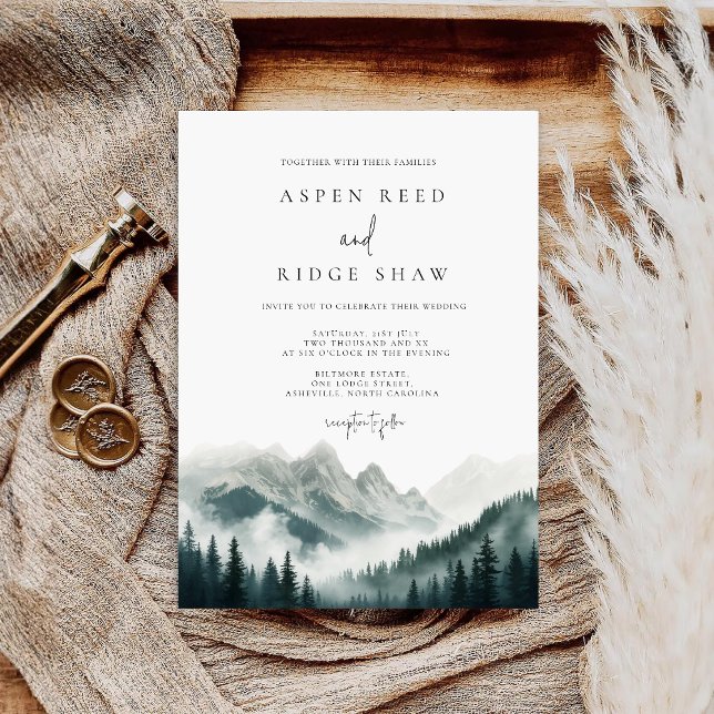 Verdant Peaks Misty Forest Invitation Spara Datumet (Skapare uppladdad)