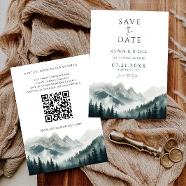 Verdant Peaks Misty Forest Save the Date QR Code Inbjudningar