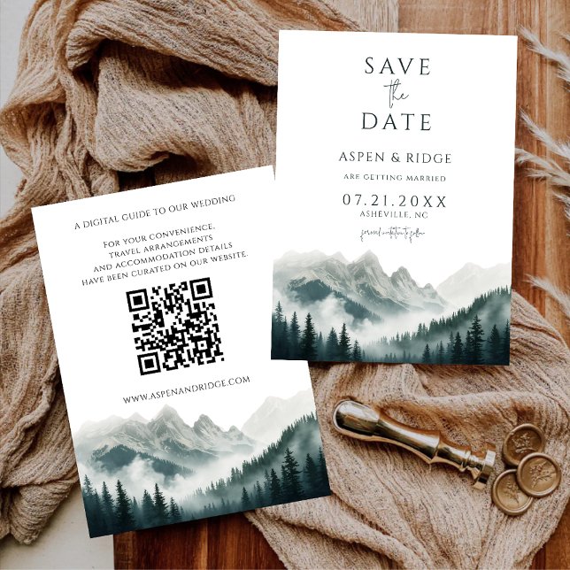 Verdant Peaks Misty Forest Save the Date QR Code Inbjudningar (Skapare uppladdad)