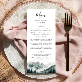 Verdant Peaks Misty Forest Watercolor Wedding Menu Meny