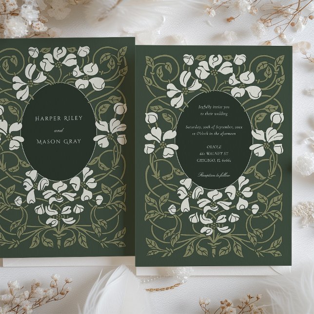 Verdant Romantik Art nouveau Bröllop Inbjudningar (Skapare uppladdad)