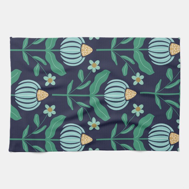 Verdant Stollig Flower Blue Kitchen Towel Kökshandduk (Horisontell)