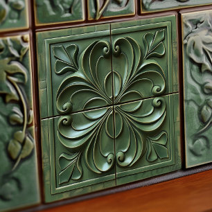 Verdant Swirls Art nouveau Ceramic Tile Quads Kakelplatta
