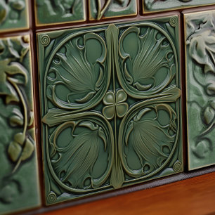 Verdant Symphony Art nouveau Ceramic Tile Kakelplatta