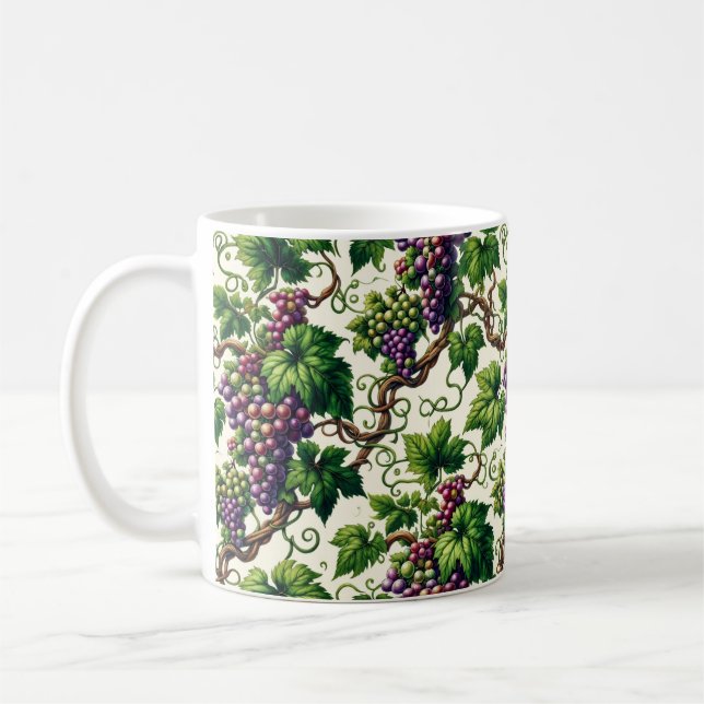 Verdant Vineyard Bliss: A Tapestry of Grapevines Kaffemugg (Vänster)