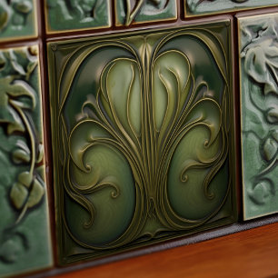 Verdant Whirls Art nouveau Ceramic Tile Kakelplatta