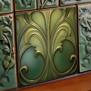Verdant Whirls Art nouveau Ceramic Tile Kakelplatta