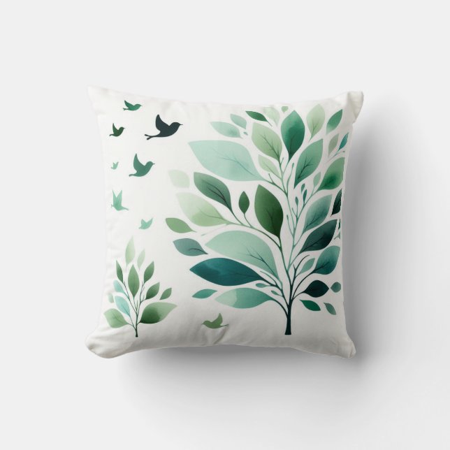 Verdant Whispers Chickadee Kudde (Framsida)