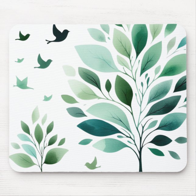 Verdant Whispers Chickadee Mousepad Musmatta (Framsidan)