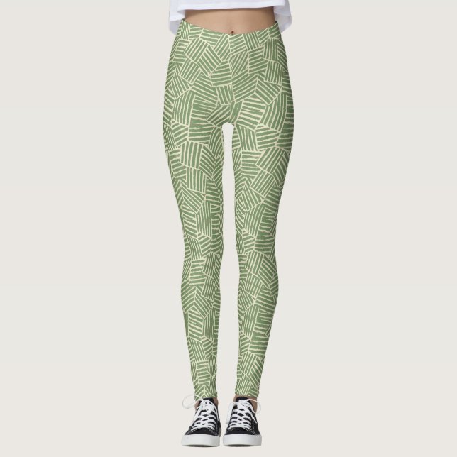 Verdant Woven Linjer | Modern geometri i medelårhu Leggings (Framsida)