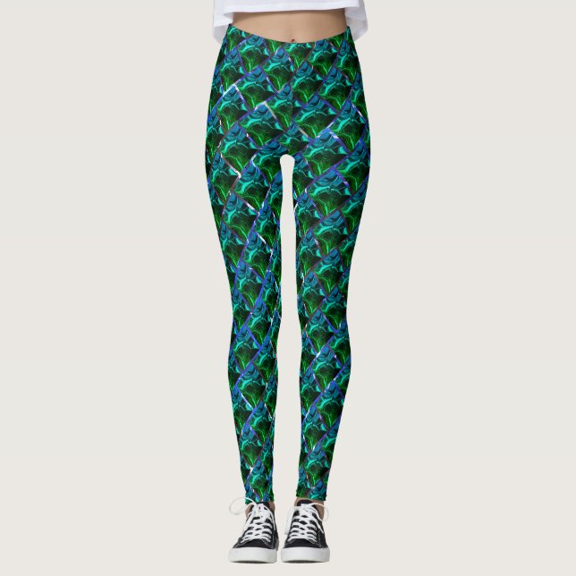 Verde esmeralda e curvas, sob grade niquelada? leggings (Framsida)