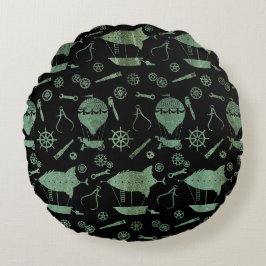 Verdigris Brons Steampunk Luftskepp Tema Rund Kudde