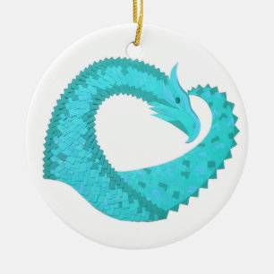 Verdigris hjärta drake på vitt julgransprydnad keramik