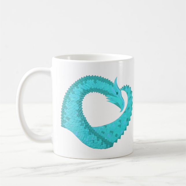 Verdigris hjärta drake på vitt kaffemugg (Vänster)