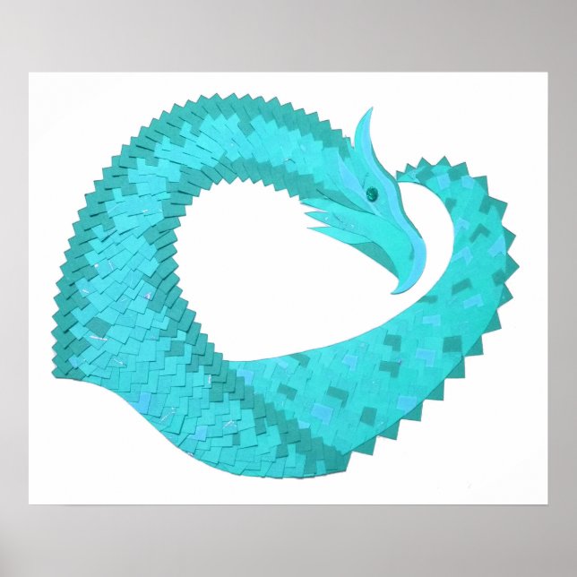 Verdigris hjärta drake på vitt poster (Framsidan)
