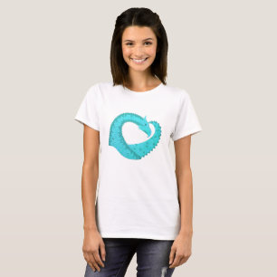 Verdigris hjärta drake på vitt tee shirt
