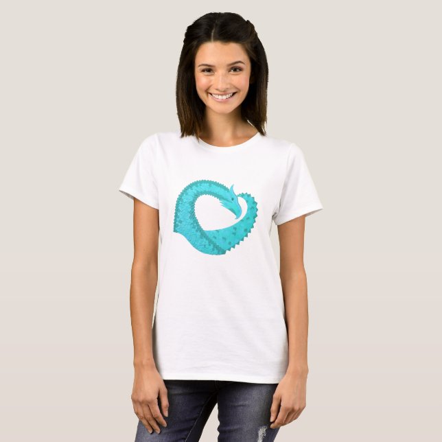 Verdigris hjärta drake på vitt tee shirt (Hel framsida)