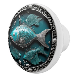 Verdigris & Silver Zodiak Fiskarna Metallkonst Knopp