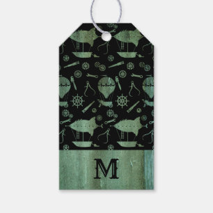 Verdigris Steampunk Airships Monogram Presentetikett