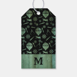 Verdigris Steampunk Balloons Monogram Presentetikett