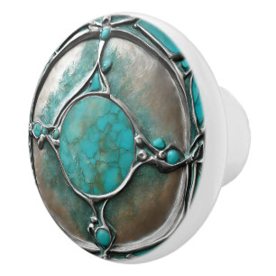 Verdigris Turquoise & Silver Art Deco Knopp
