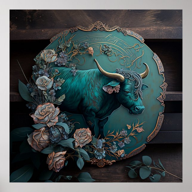 Verdigris Zodiac Taurus Metall Art Poster (Framsidan)