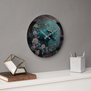 Verdigris Zodiac Taurus Metall Art Stor Klocka