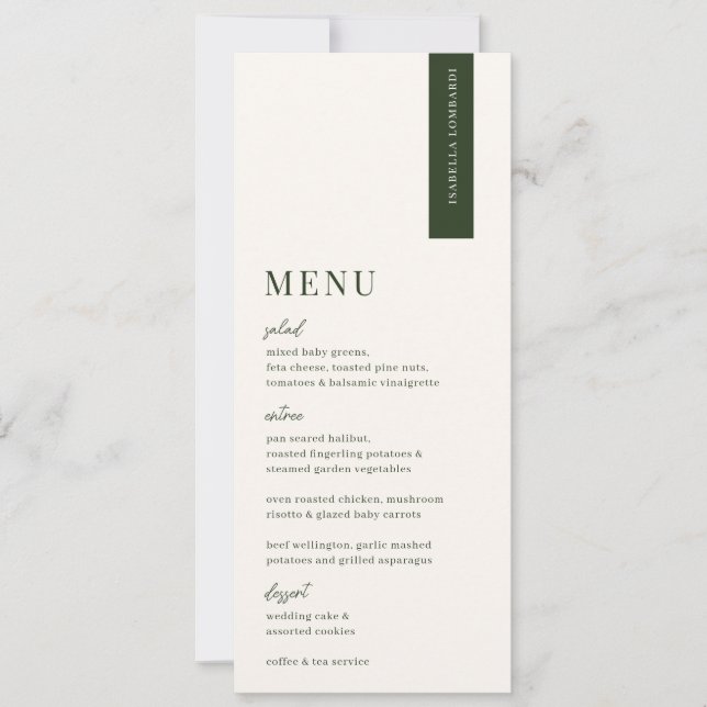 VERDURE Modern Bröllop Place Card Meny Inbjudningar (Framsida)