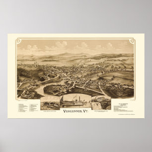 Vergennes panorama- karta för VT - 1890 Poster