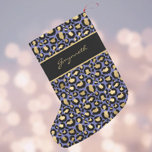Veri Peri Lila Black Leopard Print med Namn Liten Julstrumpa