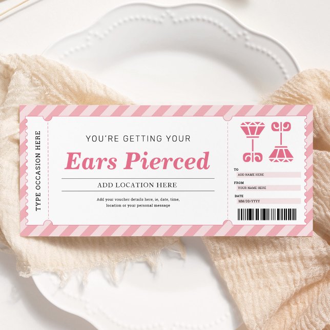 Verifikation för Ear Piercing Rosa Gift Certificat Inbjudningar (Skapare uppladdad)