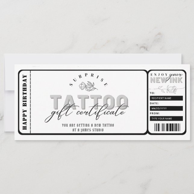 Verifikationsmall för personlig tatuering biljett inbjudningar (Framsida)