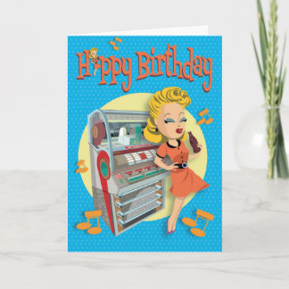 verjaardagskaart 50ties rock classic jukebox kort
