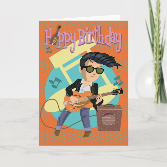 Verjaardagskaart 50ties rock & roll kort (Framsida)